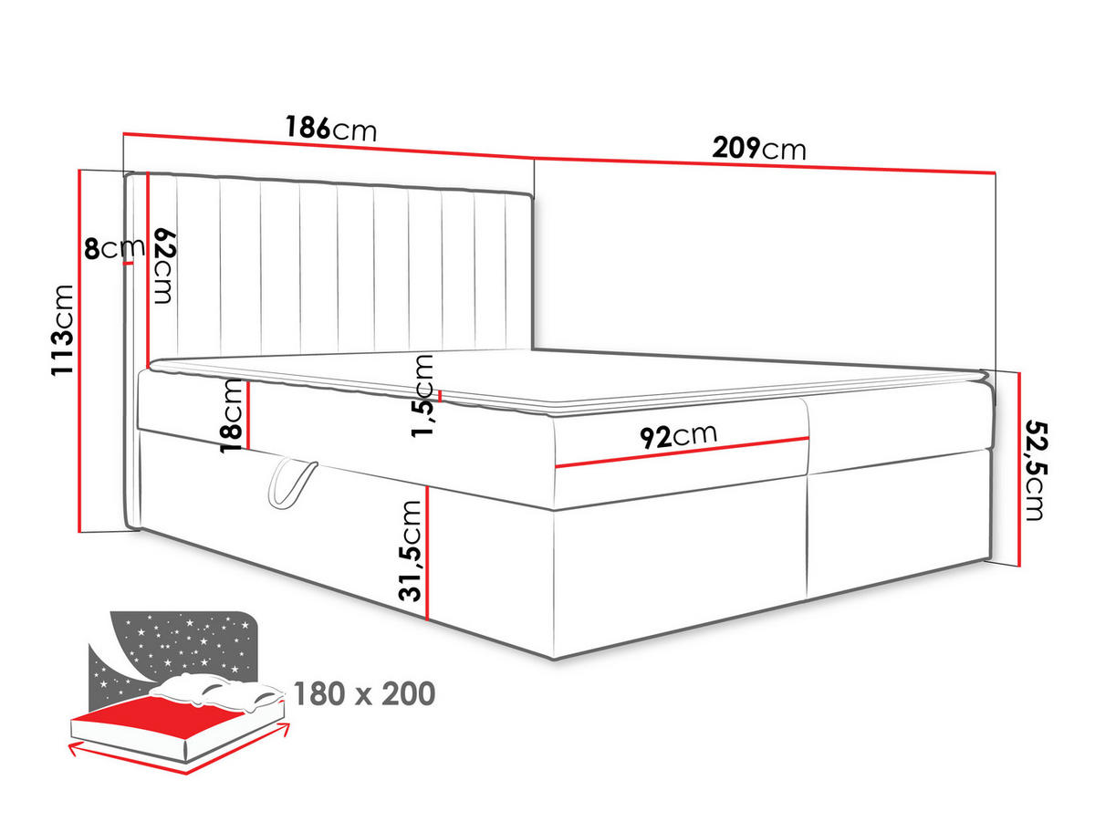 BOXBETT Everest - Beige/Schwarz, Holzwerkstoff/Kunststoff (180/200cm) - MIRJAN24