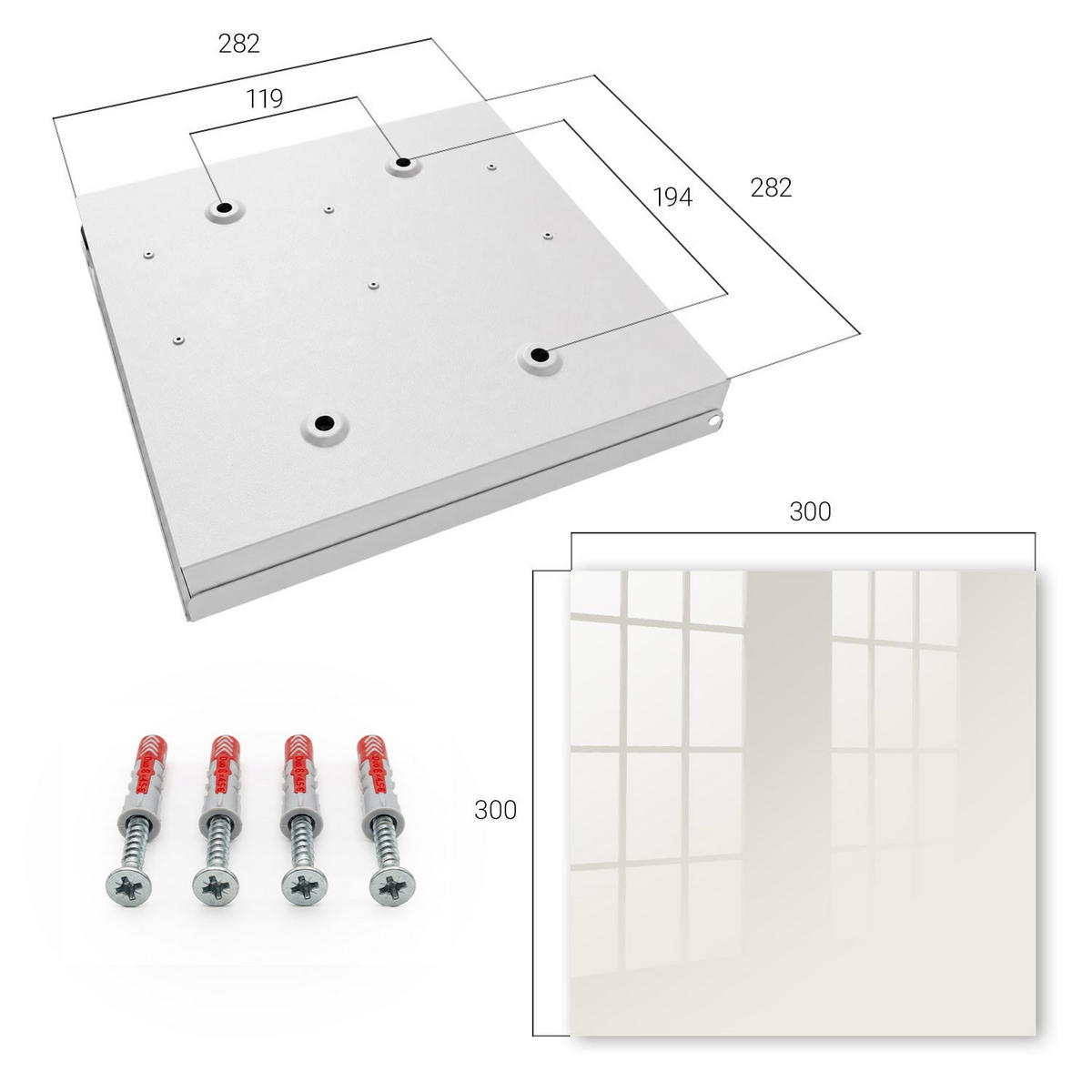 SCHLÜSSELBOX Weiß 30x30 cm – Türöffnung nach rechts - Modisches Grau - Grau, Metall (30/30/5cm) - TULUP