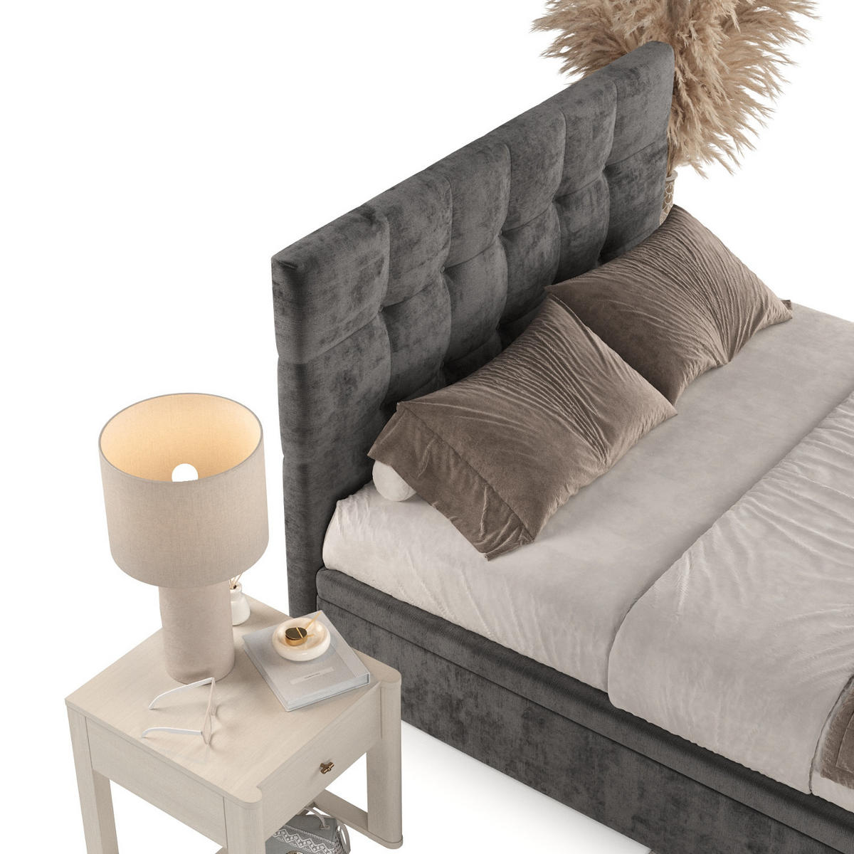 POLSTERBETT Guam mit Stauraum 200/200 cm Stahl im Lotta Stoff - Schwarz/Graphitfarben, Holz/Holzwerkstoff (200/200cm) - AltaBeds