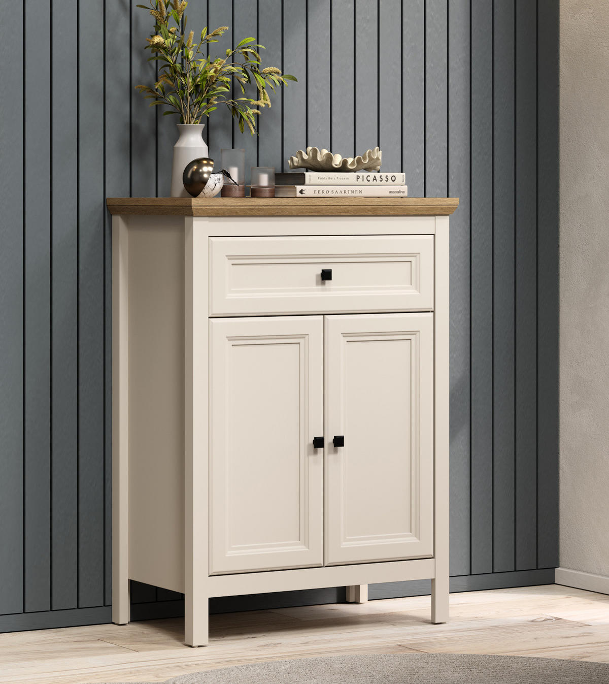 FLURKOMMODE Kaschmir, Stein Eiche Landhaus 70 x 98 cm, Schuhschrank mit Soft-Close - Kaschmir/Eichefarben, Holzwerkstoff/Kunststoff (70/98/41cm) - Top.Furn
