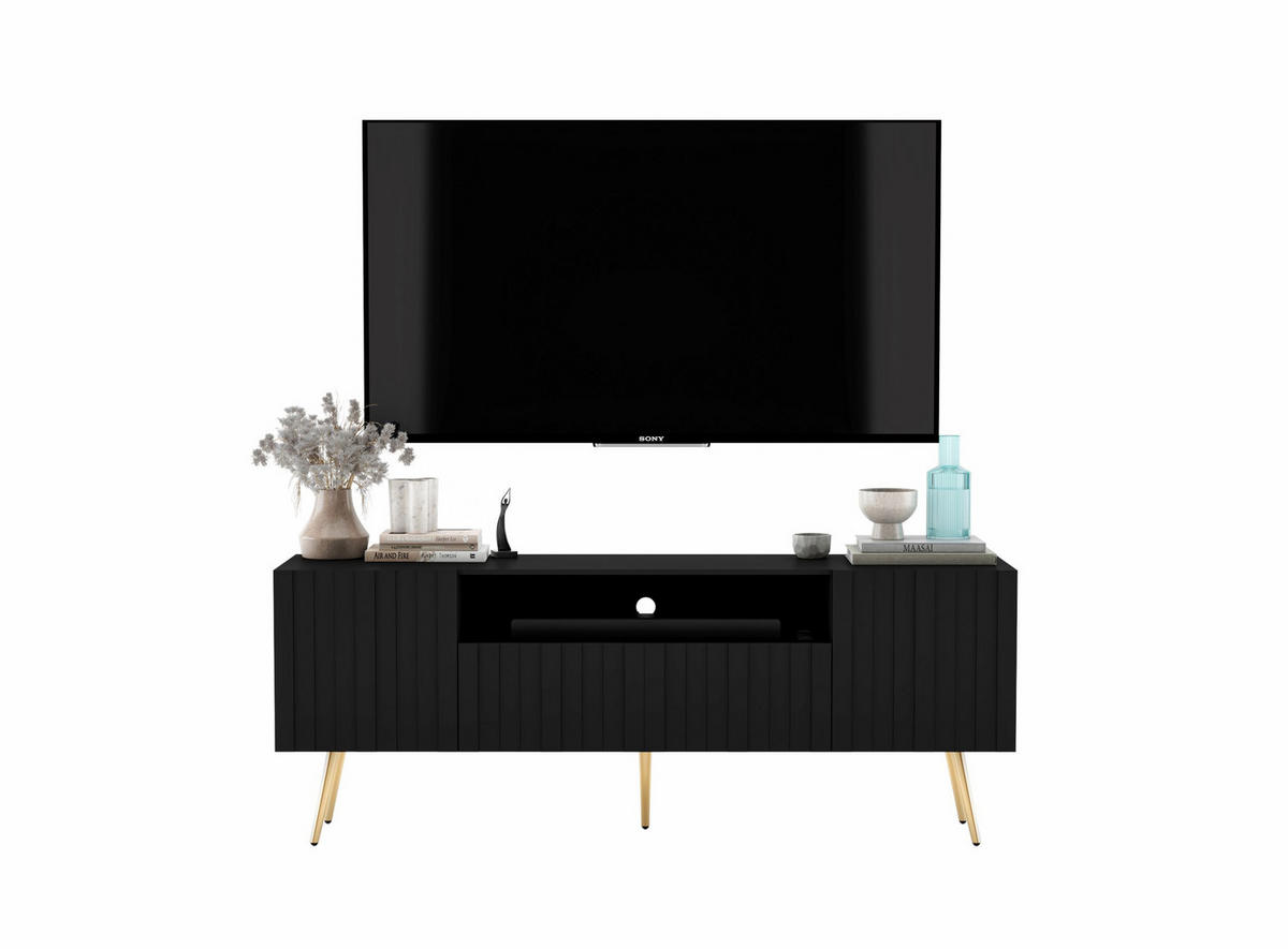 TV-SCHRANK Elpis2 Schwarz Matt mit goldenen Metallbeine Glamour 150 cm - Goldfarben/Schwarz, Holzwerkstoff/Metall (150/60.5/36.5cm) - Meble Lindner