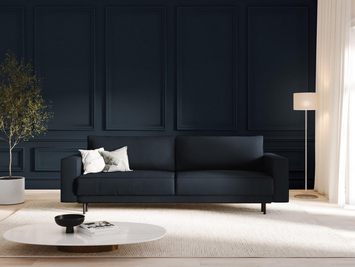 AUSKLAPPBARES-SOFA mit Bettkasten Caro aus Samt dunkelblau 3 Sitzplätze - Dunkelblau, Textil (97/93/236cm) - Micadoni