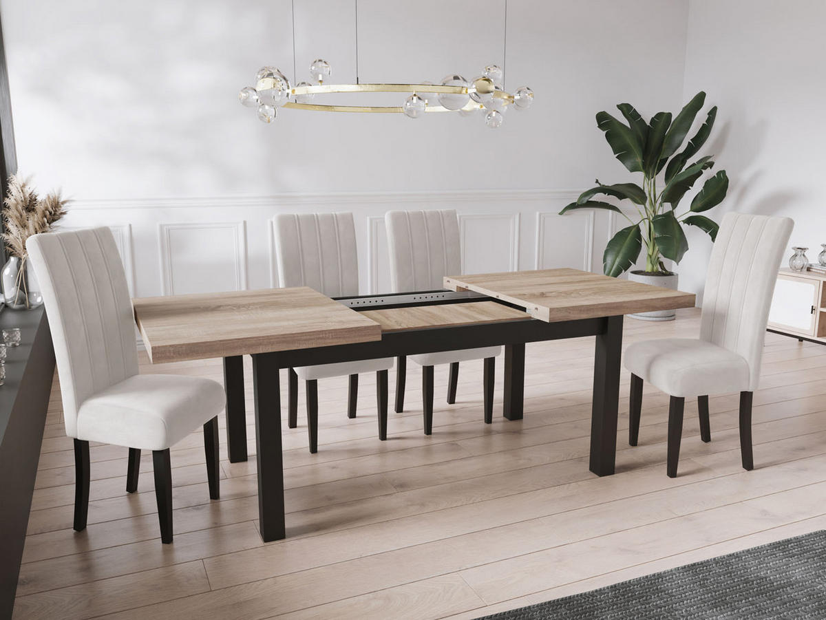 ESSTISCH Gemini rechteckig ausziehbar, Sonoma Eiche 170-250/90/78 cm - Schwarz/Sonoma Eiche, Holz/Holzwerkstoff (170/90/78cm) - WFL GROUP