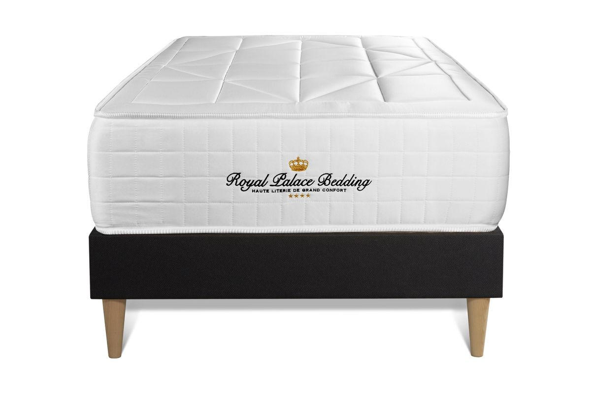 BETT Windsor Taschenfederkern und Memory-Schaum 90 x 200 cm h1 - Kit Bettgestell Schwarz - Beige/Schwarz, Karton/Holz (90/200cm) - ROYAL PALACE BEDDING
