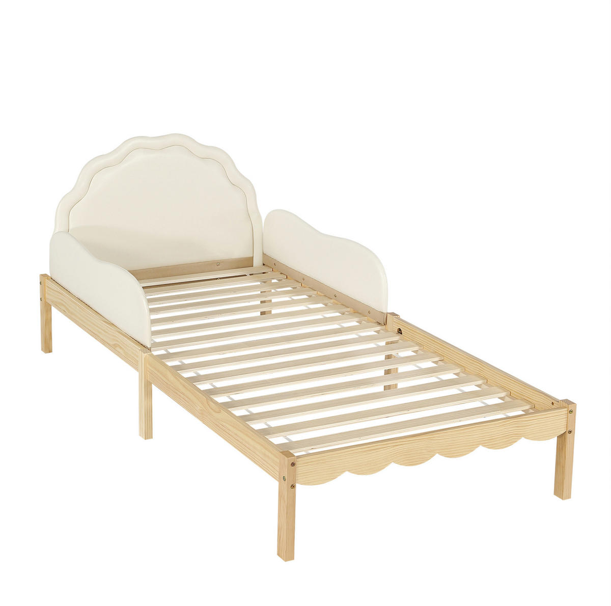 KINDERBETT 90/200 cm aus Holz mit gepolstertem PU-Kopfteil Beige/Natur - Beige, Holz (90/200cm) - Modenvie