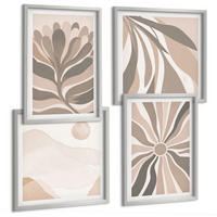 BILDER SET 4er Set - 50x50 cm & 40x60 cm Silberner Rahmen - Abstrakte Pflanzenmuster - Silberfarben, Kunststoff (50/50cm) - TULUP