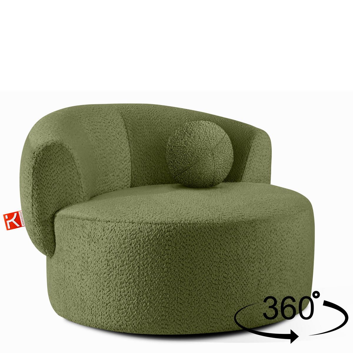 DREHSESSEL VIRA, Oliv, Chenille - Schwarz/Olivgrün, Holz/Holzwerkstoff (105/76/100cm) - KONSIMO®