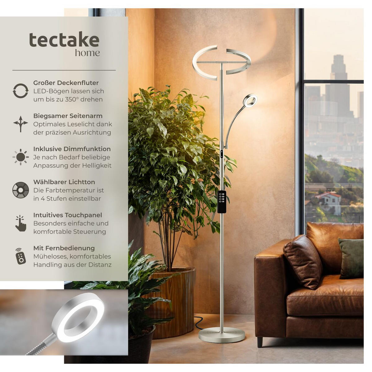 DECKENFLUTER Auralis,31,5 x 188 cm ,Nickel matt - Nickelfarben, Metall (31.5/31.5/188cm) - tectake