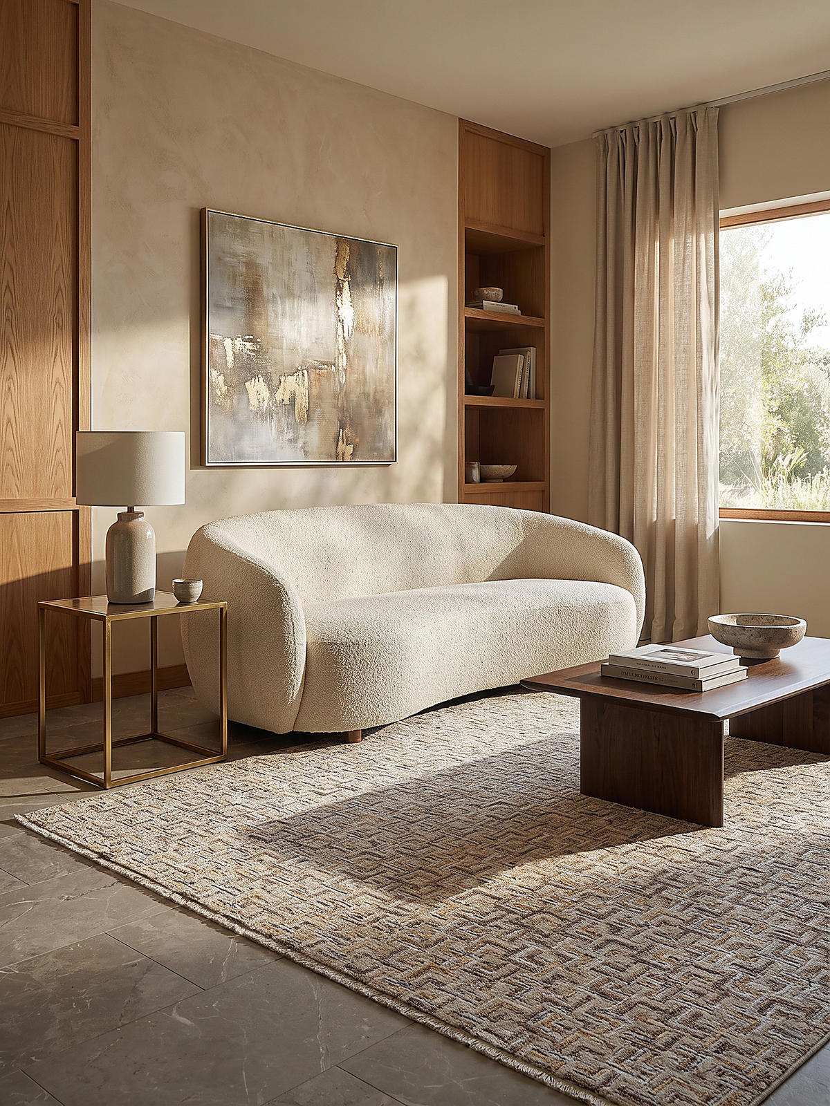 KURZFLORTEPPICH, mit Fransen, EWENNY, Mosaik, Natur, 160 x 230 cm - Beige, Textil (160/230cm) - KADIMA DESIGN