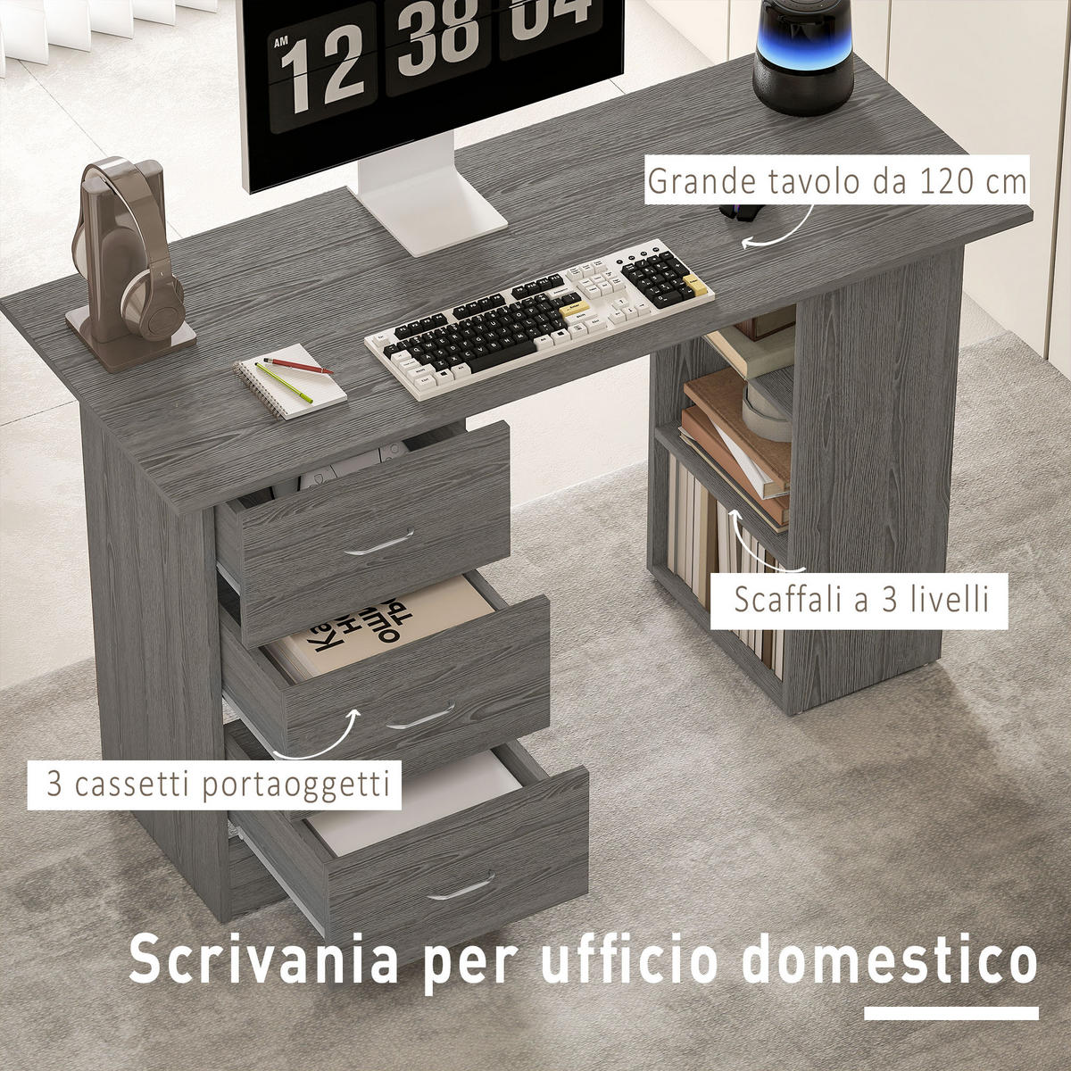 BÜROTISCH Grau 1 Stück - Grau, Holzwerkstoff (49/120/72cm) - GiPP
