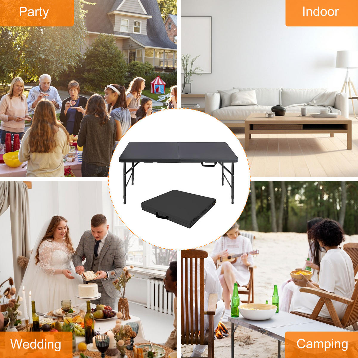 KLAPPTISCH 125 cm Schwarz - Schwarz, Kunststoff (125/61/74cm) - ComfortXL