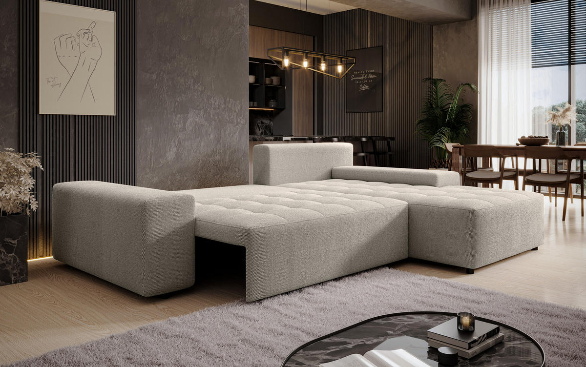 ECKSOFA L Form Alvorada Creme 280/184/88 cm – modernes Sofa fürs Wohnzimmer - Creme/Schwarz, Kunststoff/Textil (280/184cm) - AX Living