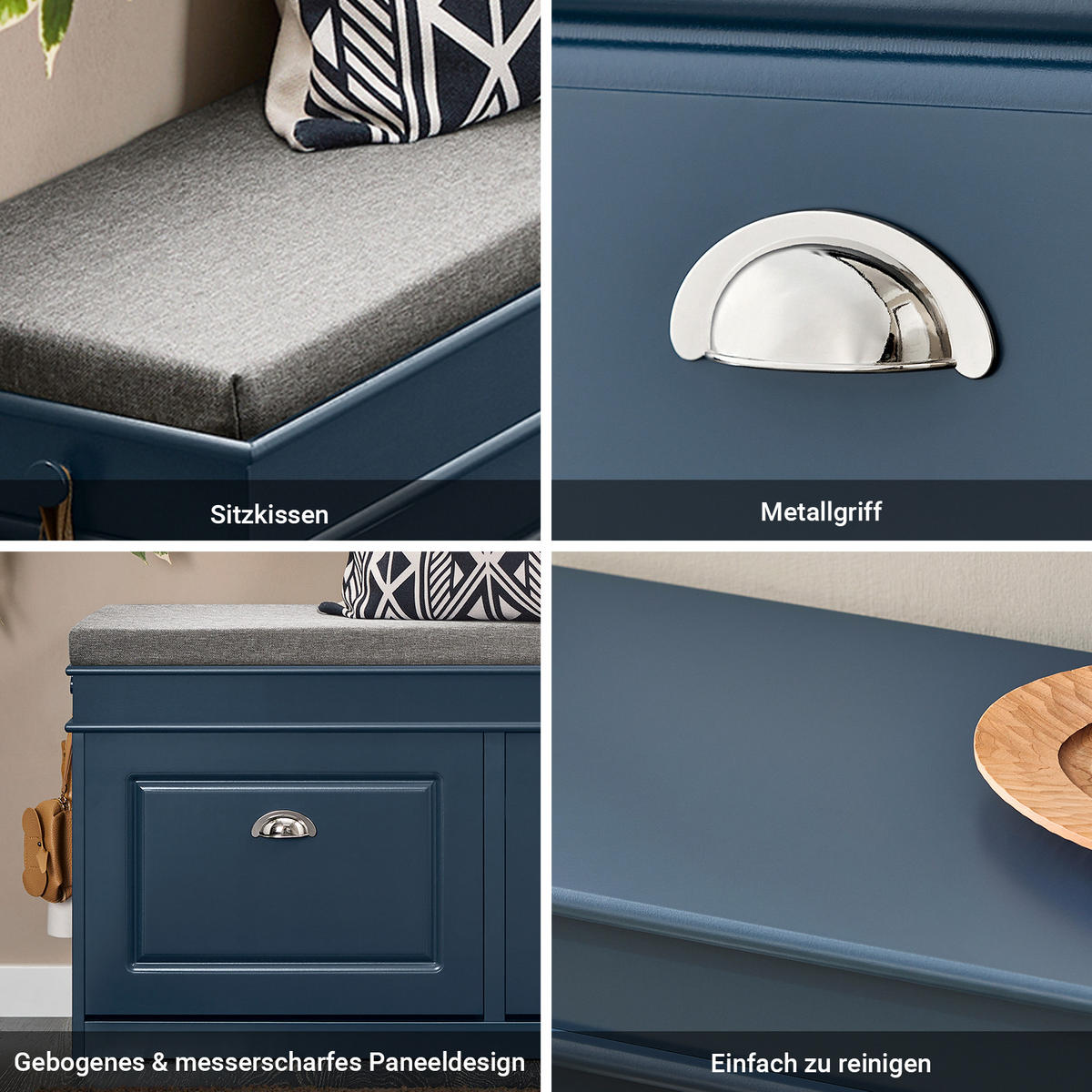 SCHUHBANK mit Sitzfläche und 2 Klappen, Blau - Blau, Holzwerkstoff (104/52/24cm) - SoBuy