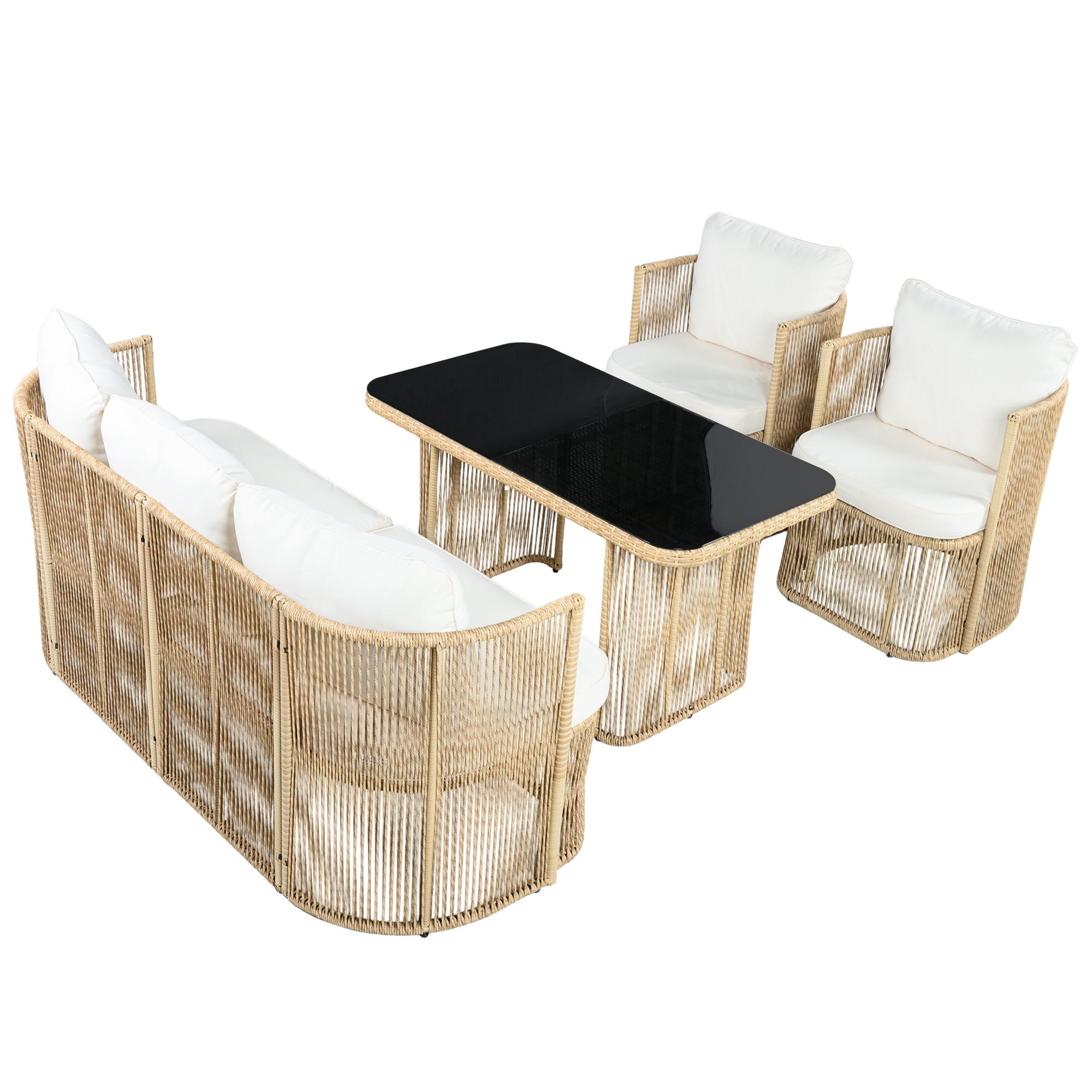 GARTENSET Rattan 4 tlg Sofa Sessel Tisch - Beige, Metall - LEBENLANG