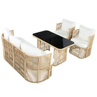 GARTENSET Rattan 4 tlg Sofa Sessel Tisch - Beige, Metall - LEBENLANG