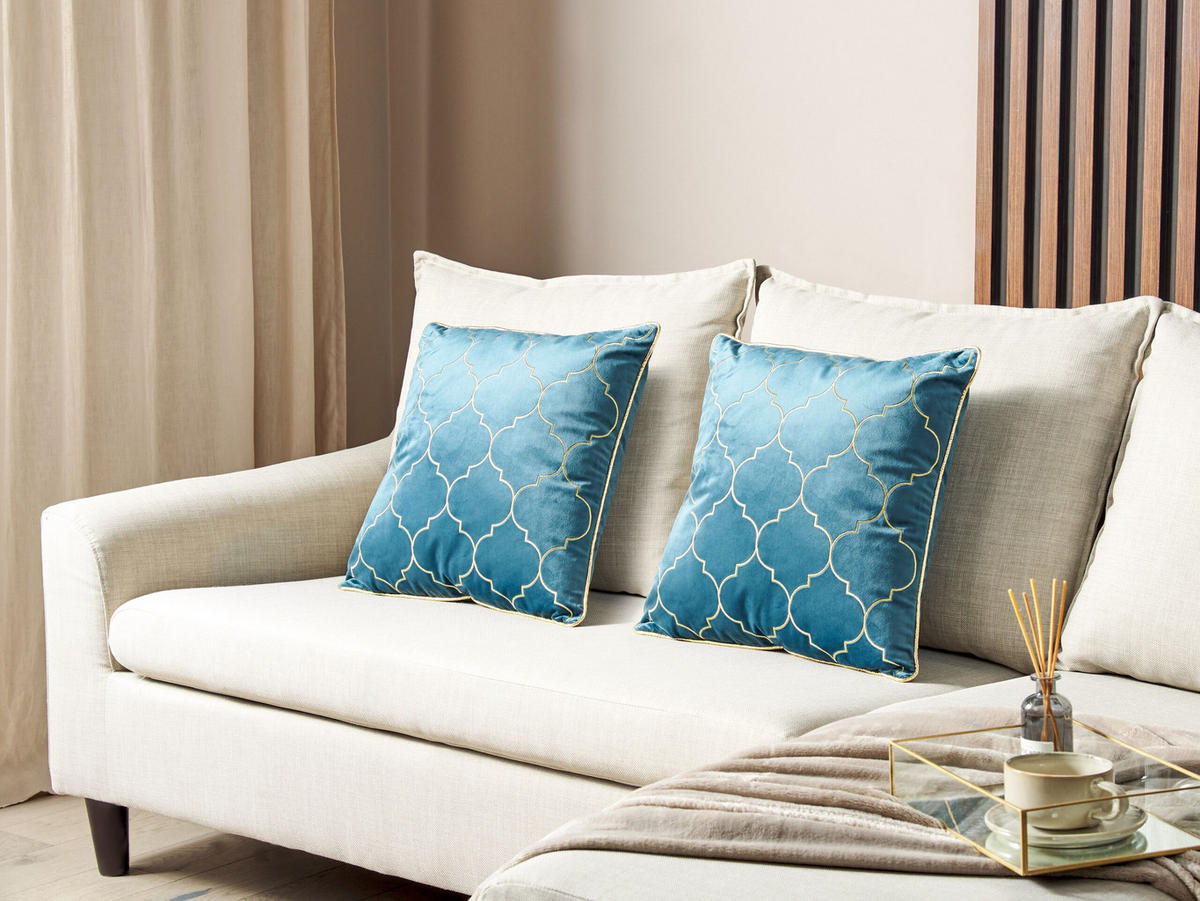 DEKOKISSEN 2er-Set Blau 45/45 cm Alyssum - Blau, Textil (45/45cm) - Beliani