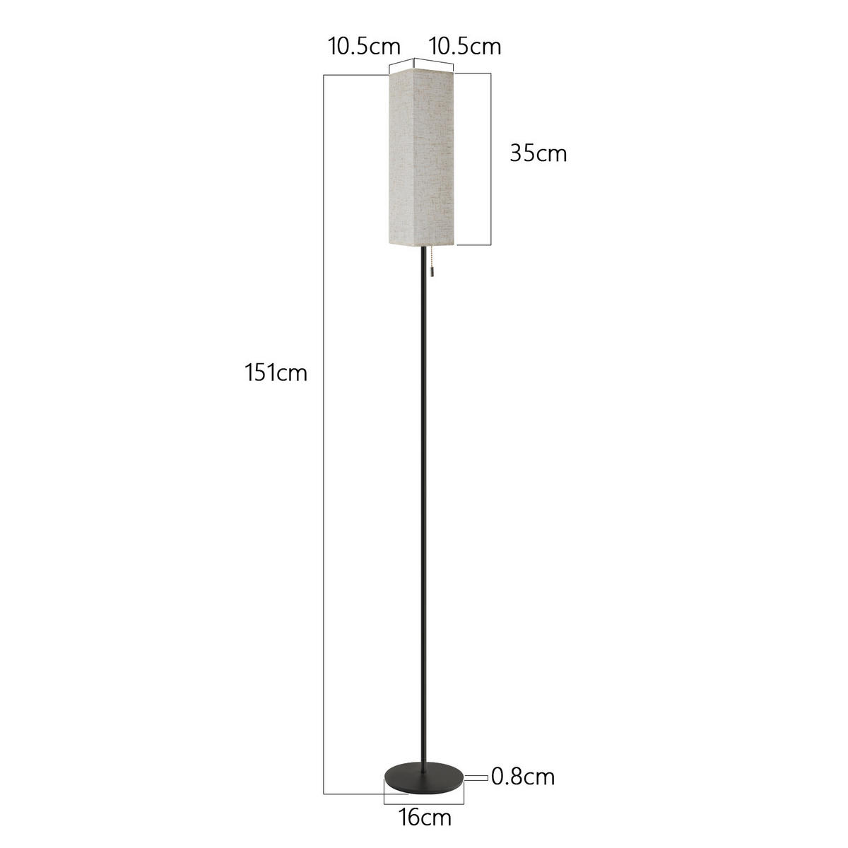 LED STEHLAMPE Hellan 10.5/10.5/151 cm - Schwarz, Textil/Metall (10.5/10.5/151cm) - ZMH