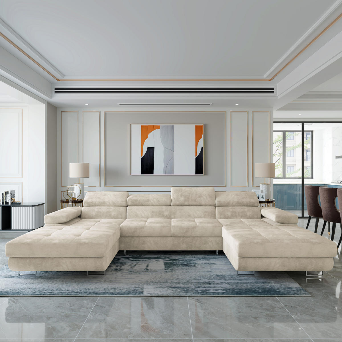 ROHOVÁ SEDAČKA LYKKE krémová - stříbrná/krémová, kov/dřevo (353/202cm) - MASSENO