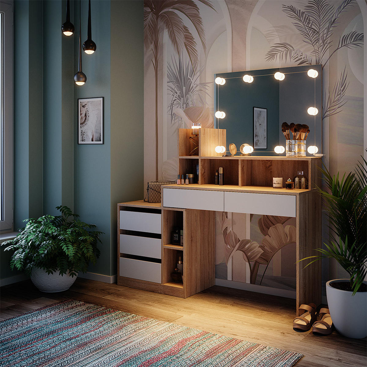 TOALETNÍ STOLEK Anja Bílá/Sonoma - bílá/Sonoma dub, kompozitní dřevo (139.8/115/40cm) - Vicco