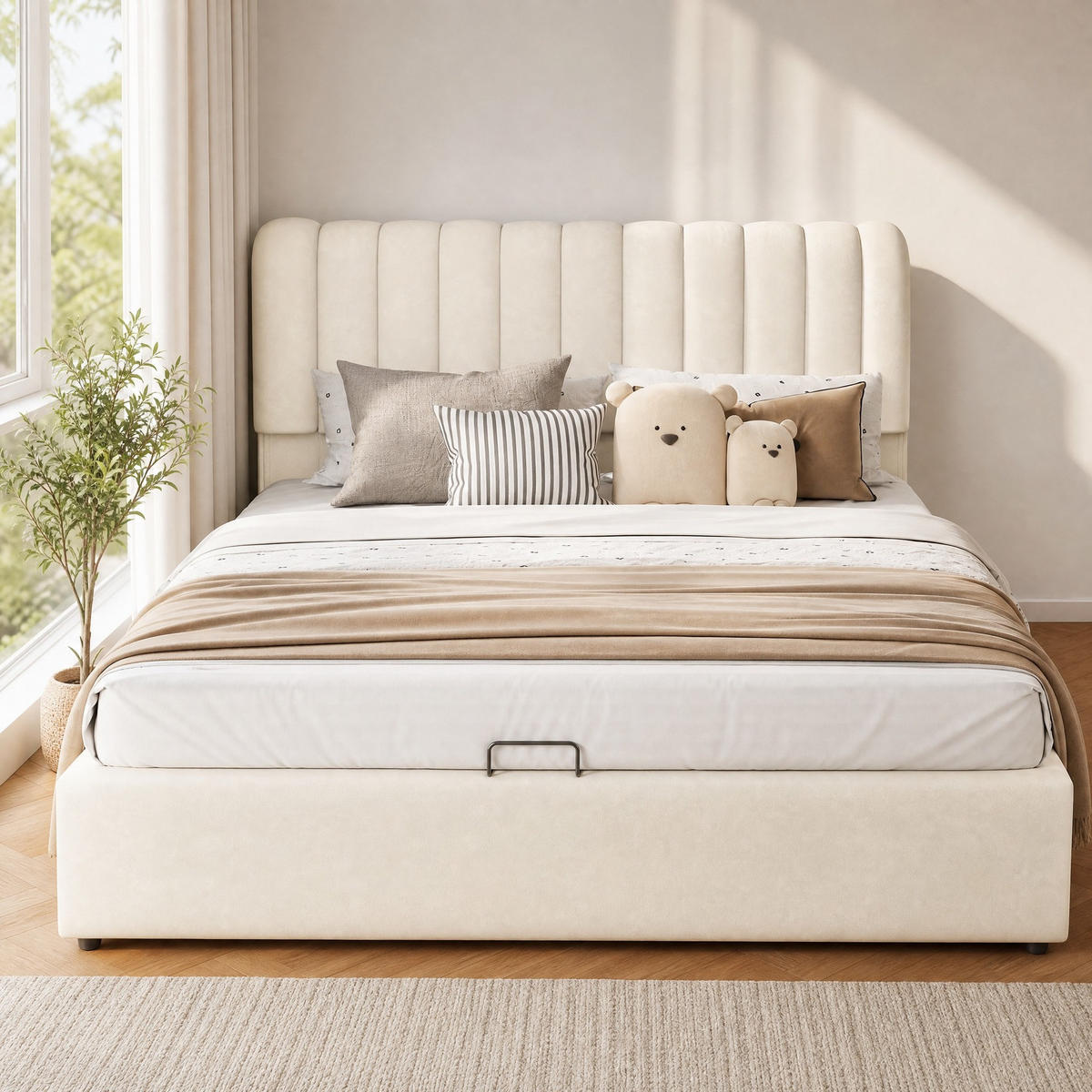 KINDER-POLSTERBETT 140x200 cm in Beige mit Bettkasten, 3 Schubladen und LED-Leiste - Beige, Textil (140/200cm) - IVMEU