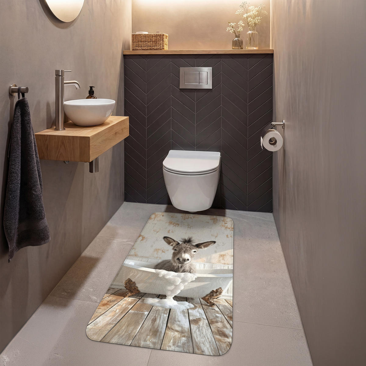 WC PŘEDLOŽKA Osel - Zvířata - Vana - Pěna 60x120 cm - krémová, textil/plast (60/1cm) - OnlyWow