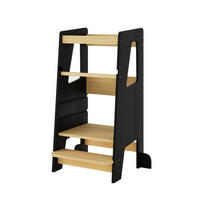 LERNTURM Steppy Höhenverstellbar Montessori Kippschutz schwarz/natur - Schwarz/Naturfarben, Holzwerkstoff (44/90/44cm) - Sämann – make a difference.
