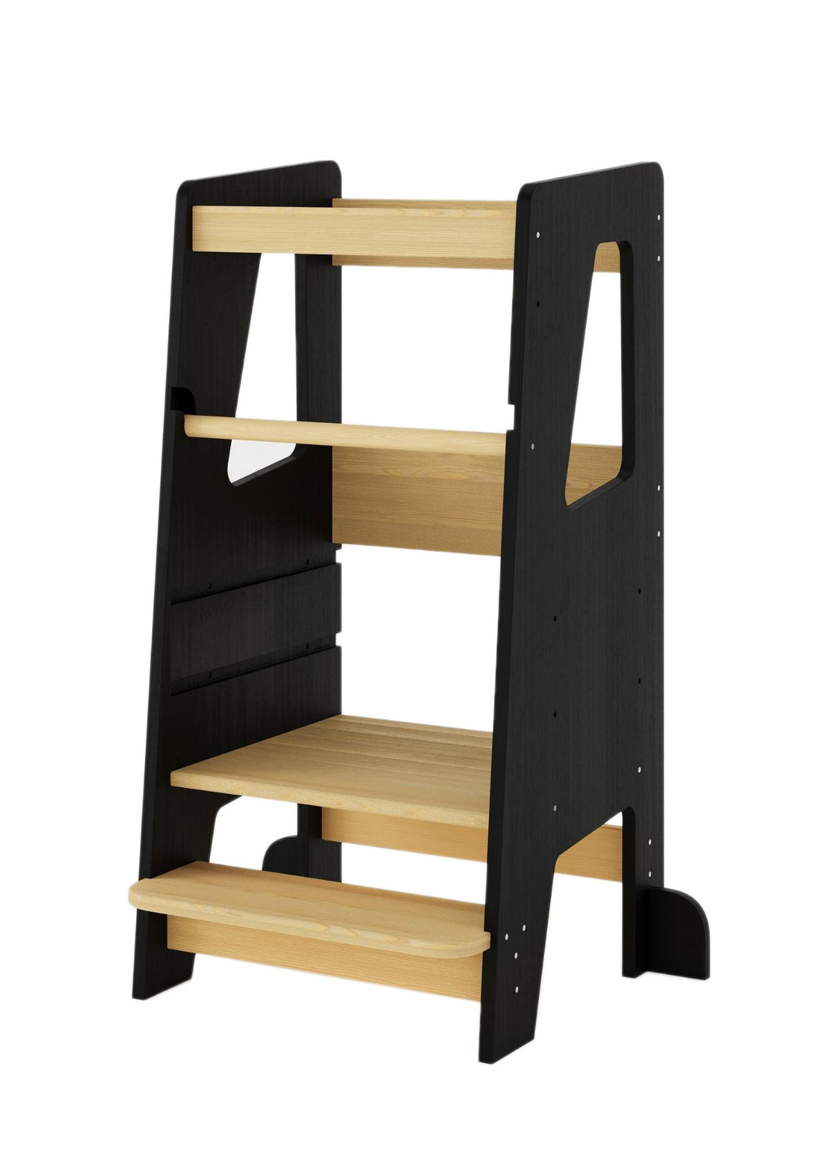 LERNTURM Steppy Höhenverstellbar Montessori Kippschutz schwarz/natur - Schwarz/Naturfarben, Holzwerkstoff (44/90/44cm) - Sämann – make a difference.