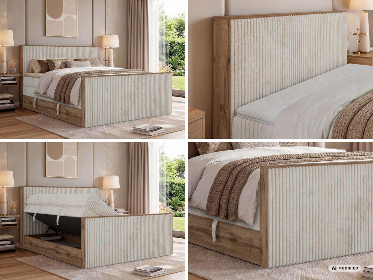 POSTEL BOXSPRING WOOD KING DUO 140/200 - Béžová Manšestr - Topper Visco - H3 - černá/béžová, textil/plast (140/200cm) - MKS