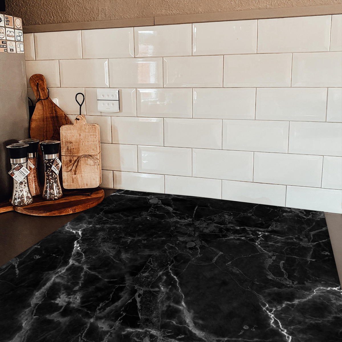 HERDABDECKPLATTE Marmor - Schwarz - Weiß - Textur - Marmoroptik 78x78 cm - Silberfarben, Kunststoff (78/78/0.2cm) - MuchoWow