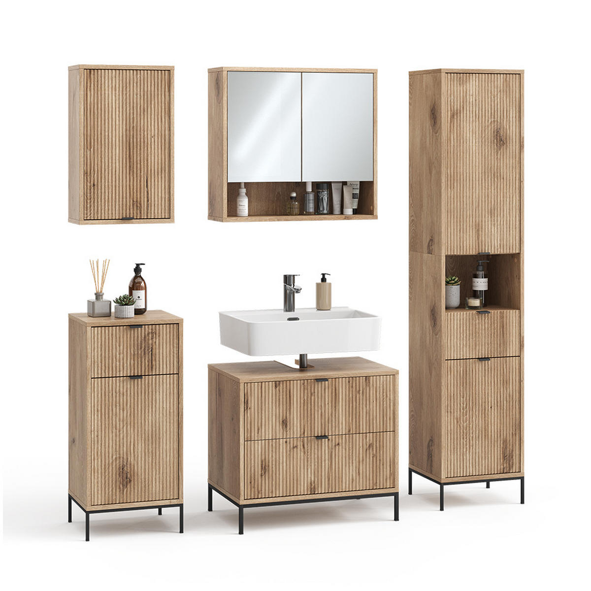 BADMÖBEL-SET Eliza Viking Oak 5 Teile - Eichefarben, Holzwerkstoff (70/63/45.1cm) - Vicco