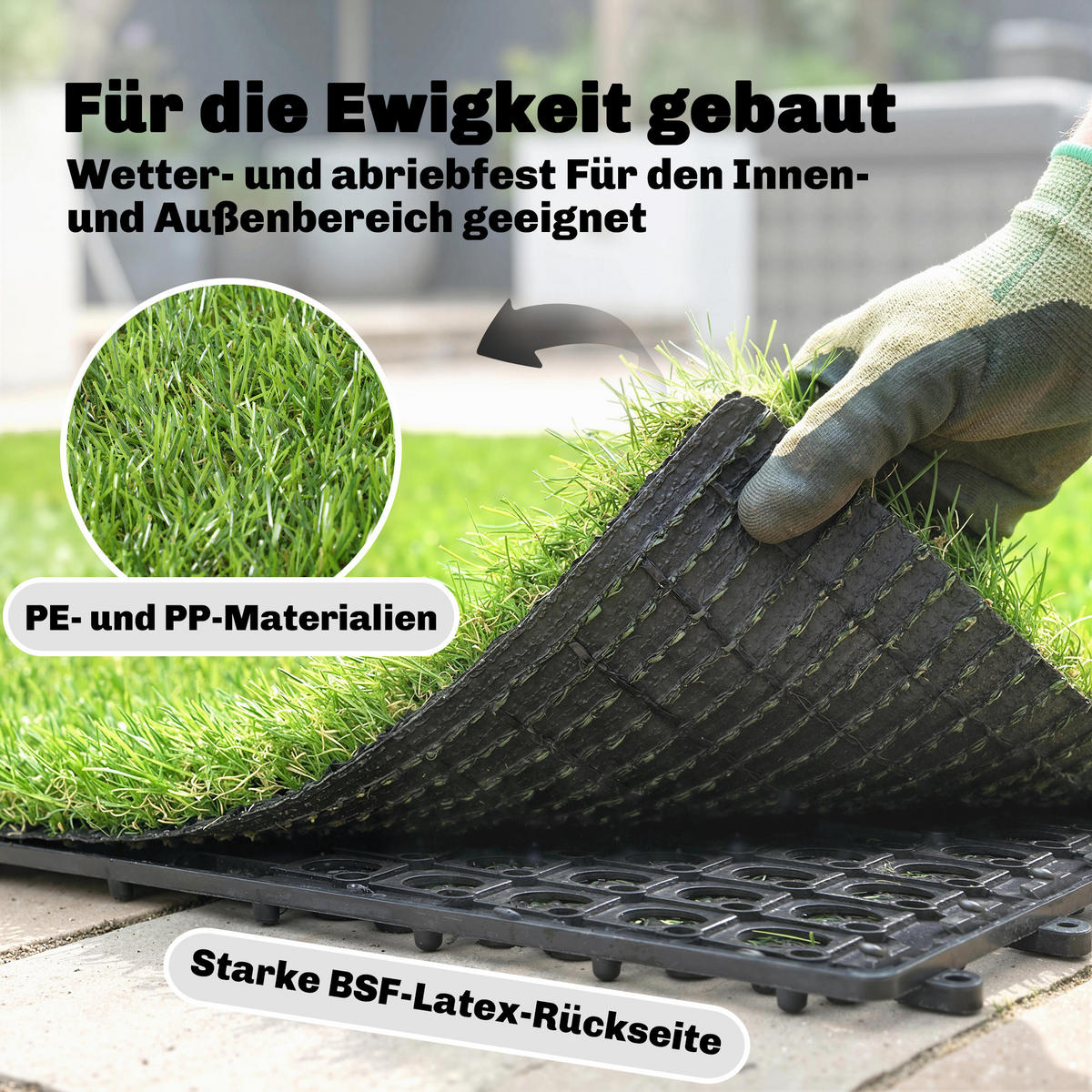 TRÁVNÍKOVÉ DLAŽDICE, SADA 22 KS, PE-latex, zelená - zelená barva, plast/umělá hmota (30/30/2.5cm) - Outsunny