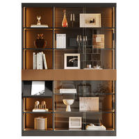 VITRINE 120x28,5x180 cm mit LED und Schiebetüren - Schwarz/Braun, Holzwerkstoff (120/180/28.5cm) - FLIEKS
