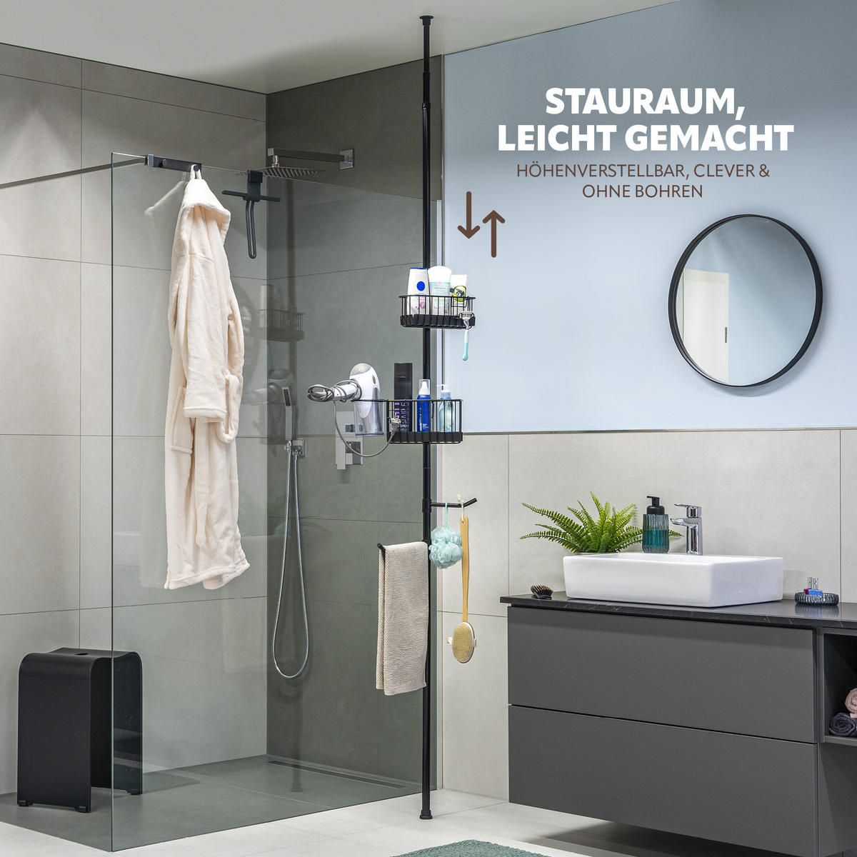 BADREGAL, schwarz - Schwarz, Metall (34.5/290/14cm) - bremermann