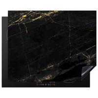 HERDABDECKPLATTE Marmor - Schwarz - Gold - Chic - Marmoroptik - Design Herdabdeckung Induktionsfeld 65x52 cm - Schwarz, Kunststoff (65/52/0.2cm) - MuchoWow