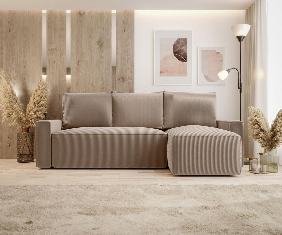 ECKSOFA mit Schlaffunktion SAVIO Poso 02 Rechts - Cappuccino, Textil (232/140cm) - Bedante