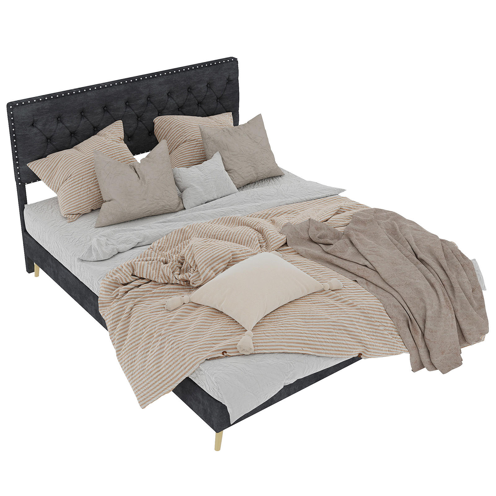 POLSTERBETT 140/200 cm in Grau Samt mit Stauraum - Grau, Holzwerkstoff/Textil (140/200cm) - WISHDOR