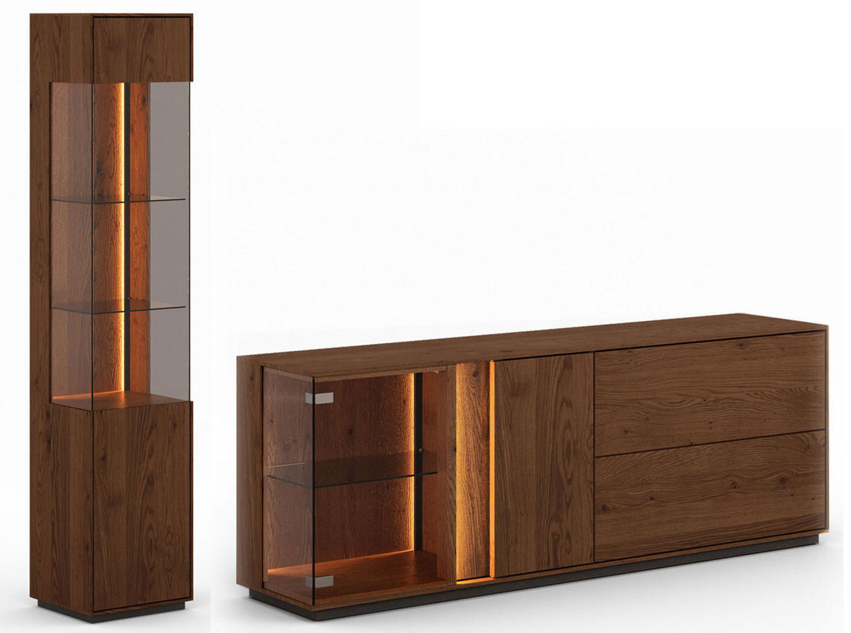 WOHNZIMMER-SET Collodi Widleiche Tabak (2-tlg) Türanschlag rechts - Wildeiche/Eichefarben, Holz (208/205/43.5cm) - Feldmann-Wohnen