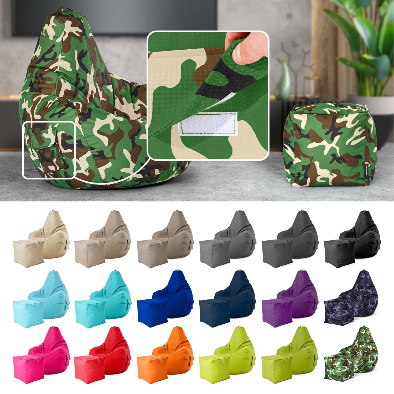 SITZSACK + Hocker "Cozy+Cube" 2er Set - Braun/Grün, Textil (70/90/80cm) - Green Bean