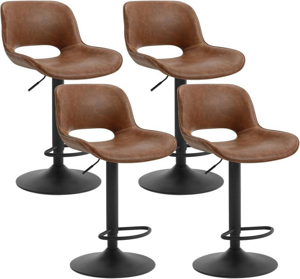 BARHOCKER 4er Set, Kunstleder Metall, Braun - Schwarz/Braun, Kunststoff/Metall (49/84/49cm) - Woltu
