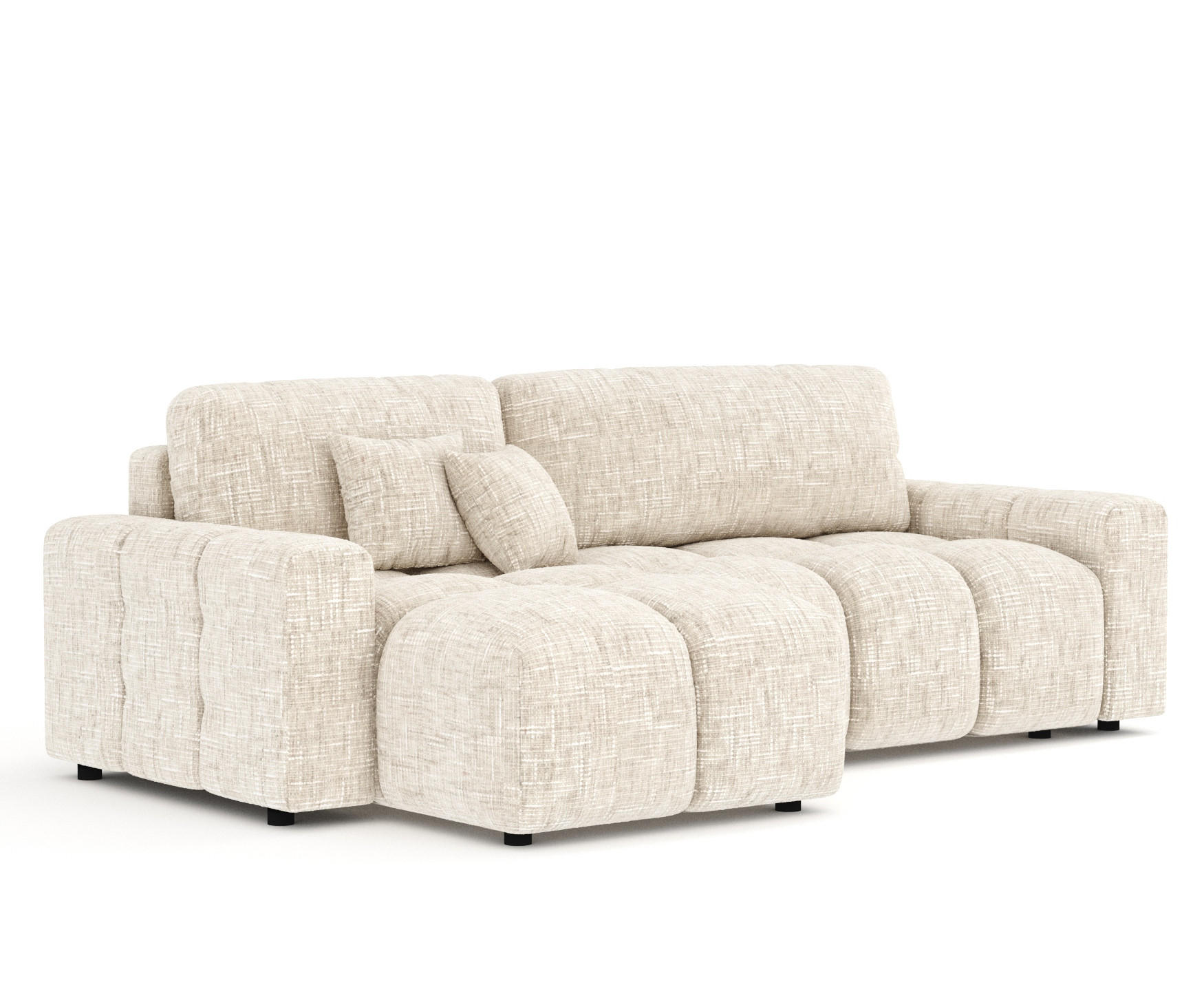 ECKSOFA MIT SCHLAFFUNKTION Ucci Creme Webstoff - Creme/Schwarz, Holz/Holzwerkstoff (233/142cm) - Maison de Reve