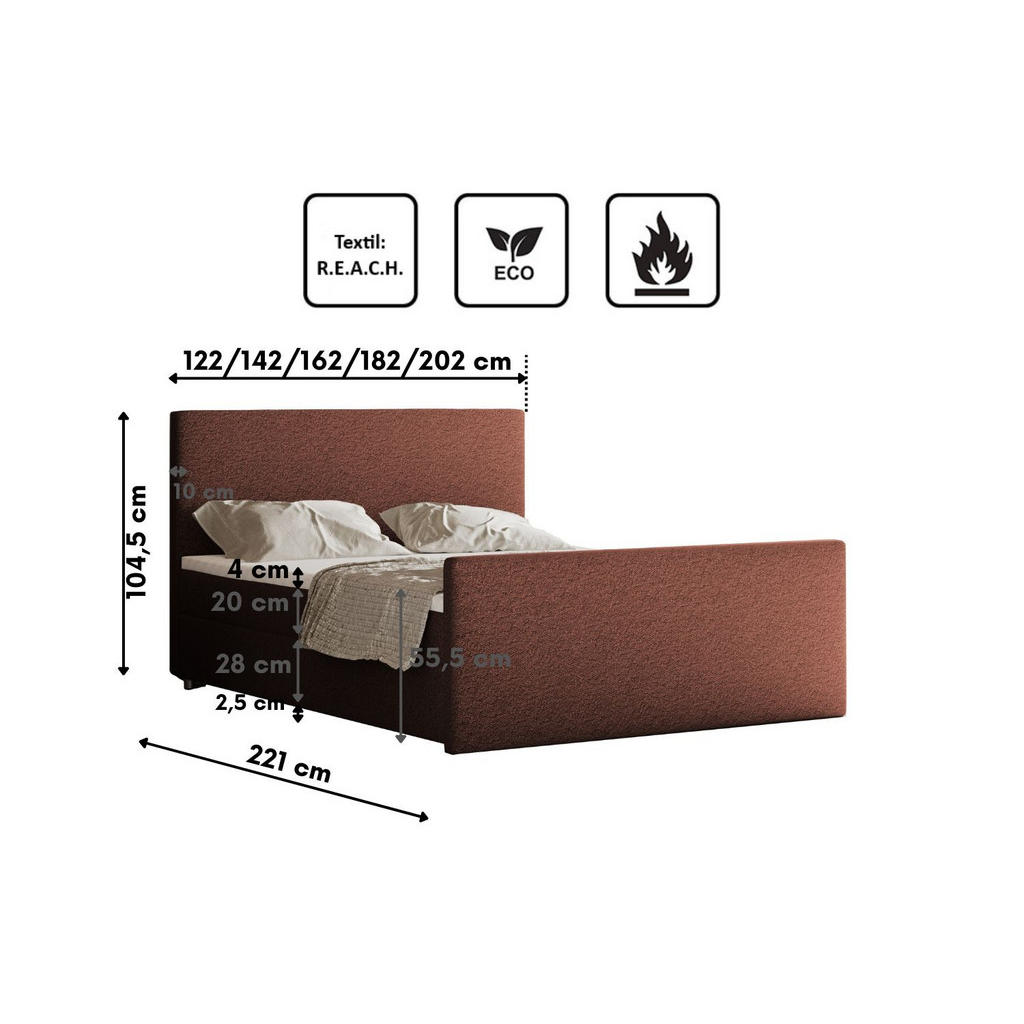 Thumbnail - Kaiser Möbel Boxbett, Braun, Textil, Planet/Universum, 2 Schubladen, H2, Höhe ca. 20 cm, Füllung: Polyurethan (PUR),Kalt...