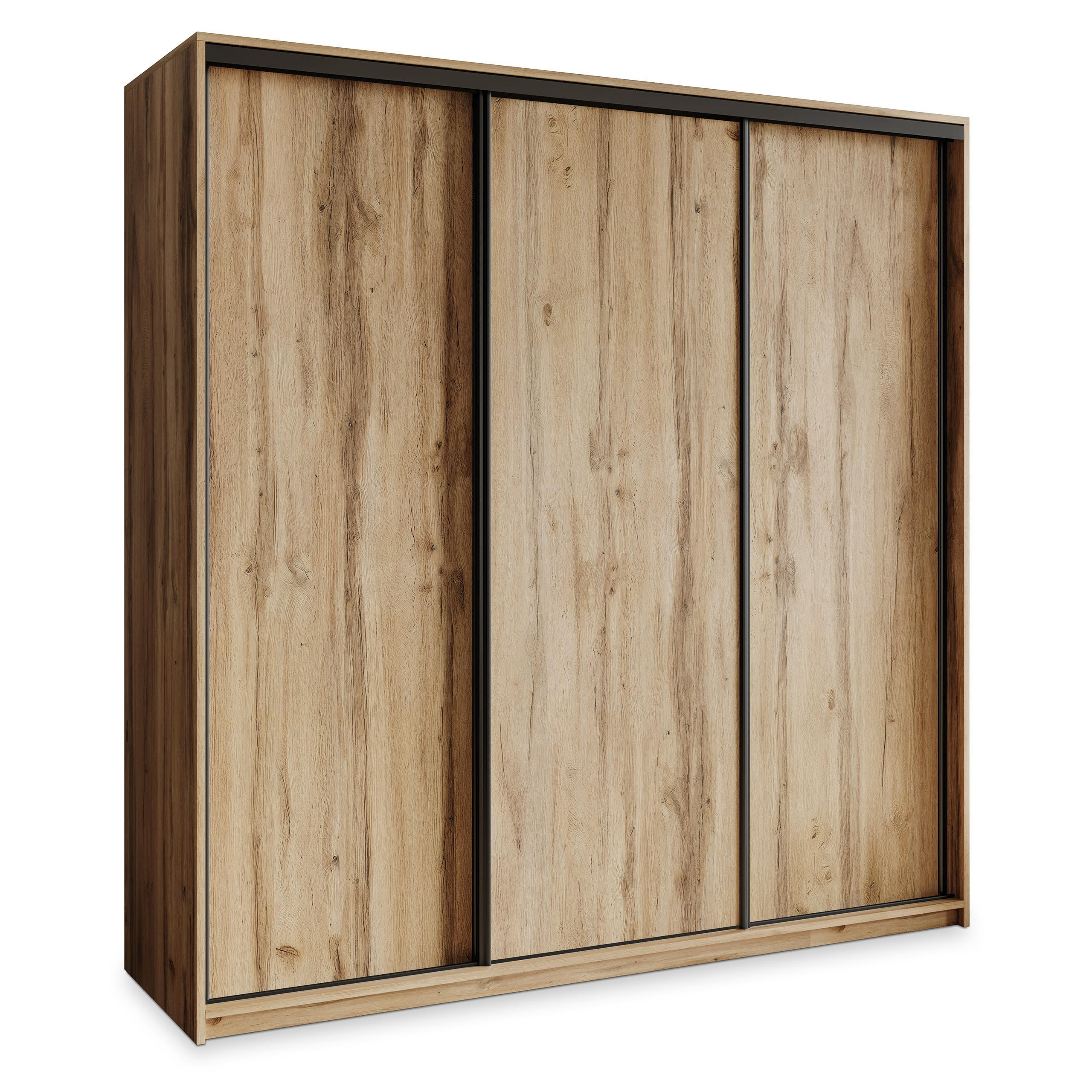 Masseno Schwebetürenschrank Eiche Wotan, Schwarz 180x205x60 cm
