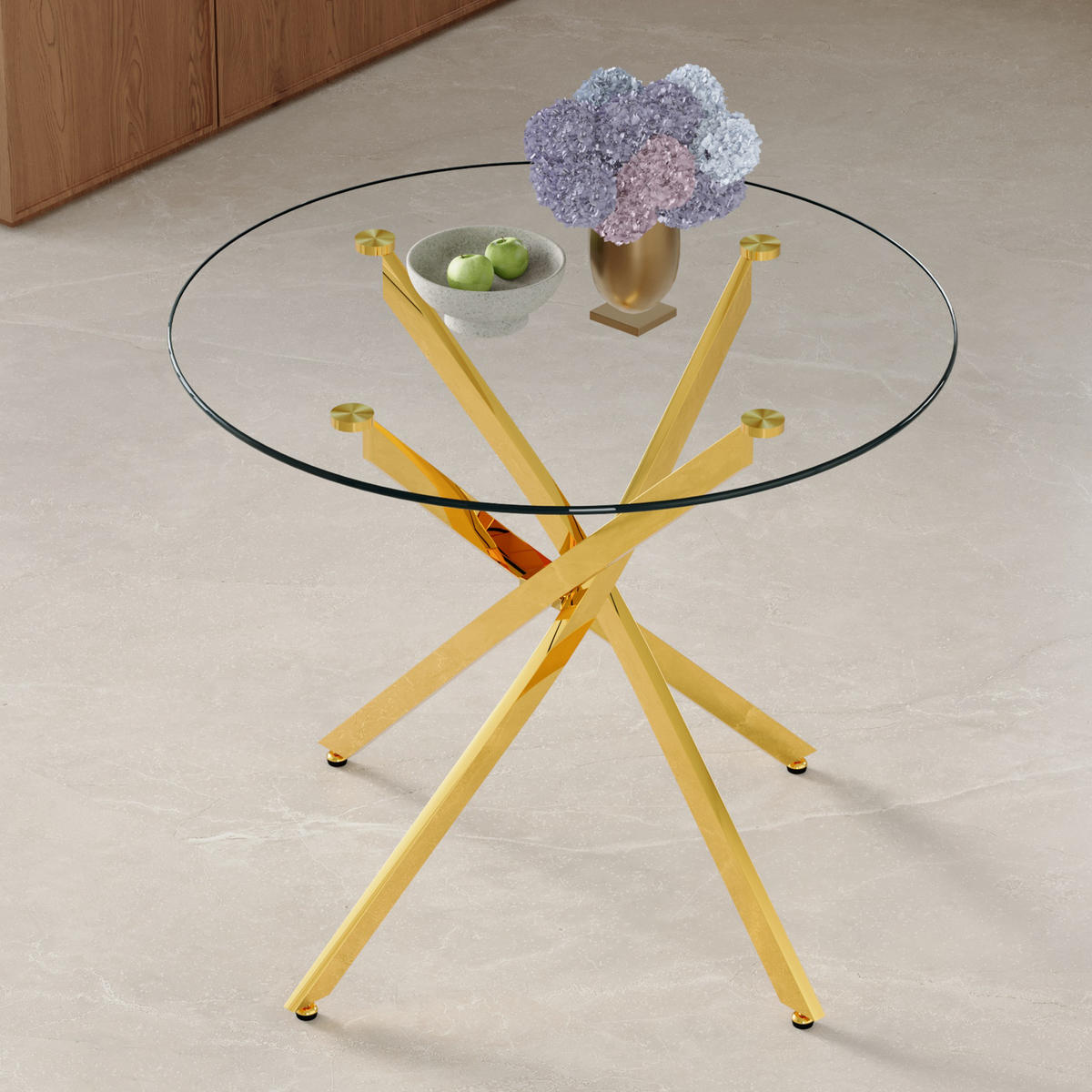 ESSTISCH runder mit goldenem Metallgestell 80/80/75 cm - Goldfarben, Metall (88/88/75cm) - Oxeza