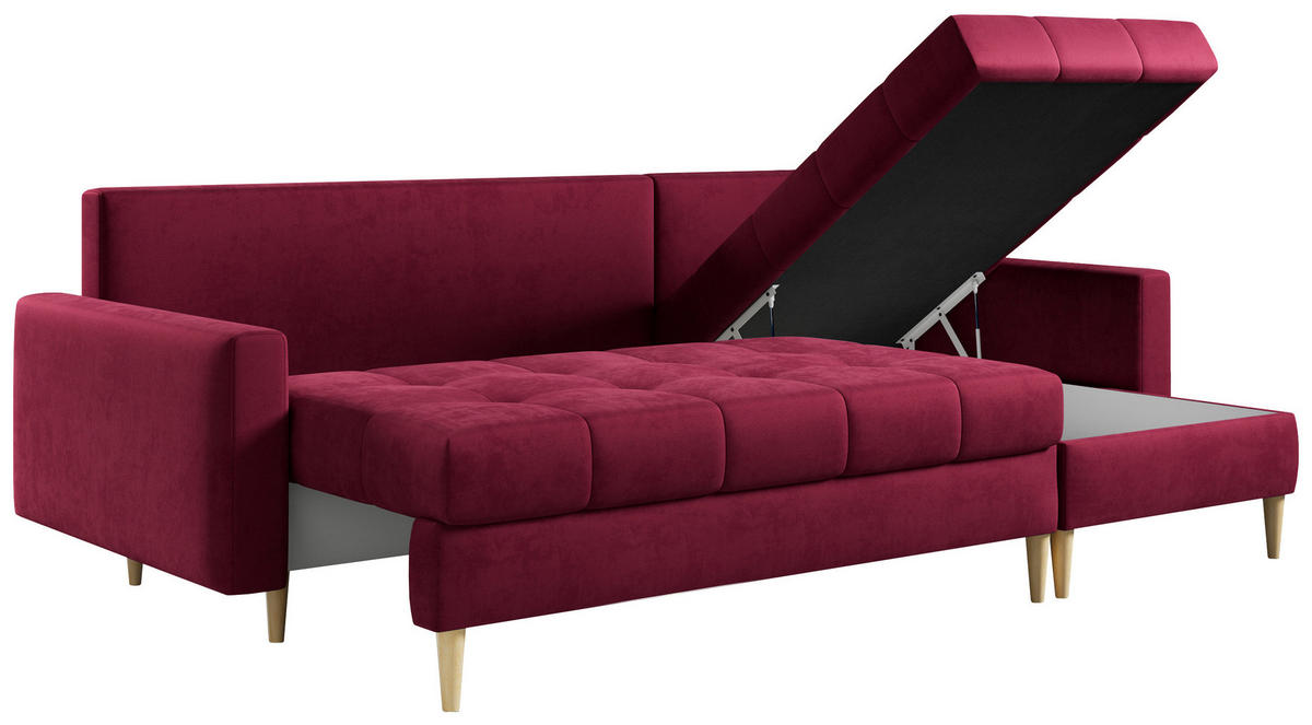 ECKSOFA Astra Rot Velvet - Rot/Braun, Holz/Textil (220/140cm) - MKS