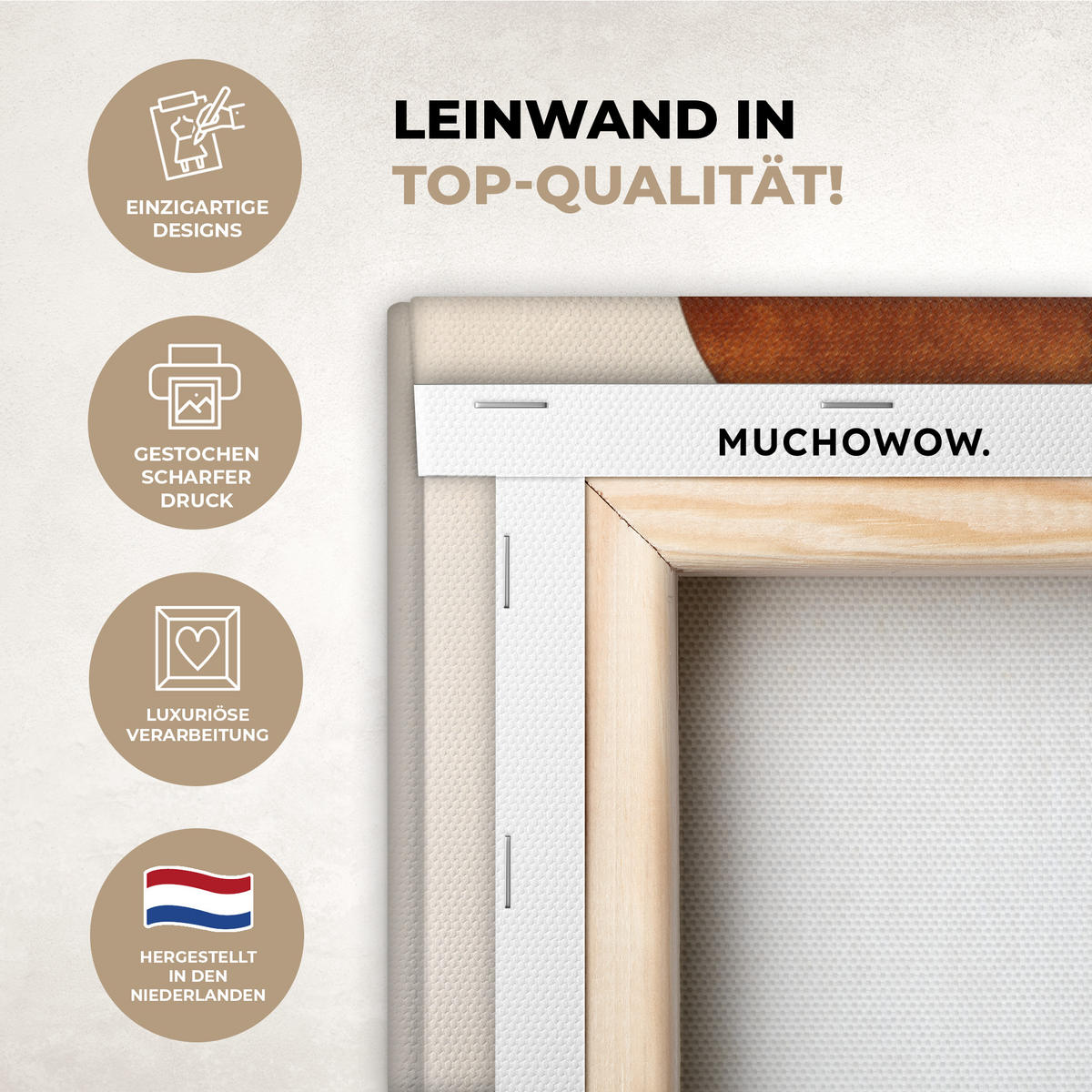 LEINWANDBILD Formen - Rund - Blätter - Beige 60x80 cm - Rostfarben, Textil (60/80cm) - MuchoWow