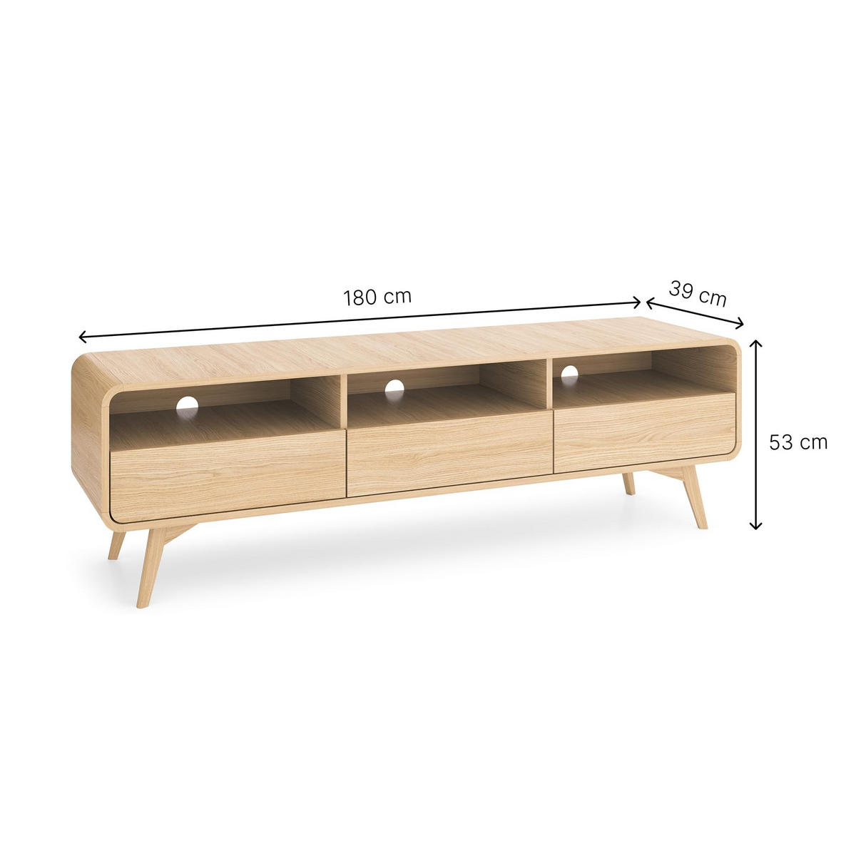 TV-SCHRANK Elio 180x52x39 cm - Lowboard mit Stauraum - Tv Ständer aus Laminierter Spanplatte - Eiche hell Farbe - Eichefarben, Holzwerkstoff (158/52/38cm) - Chilly
