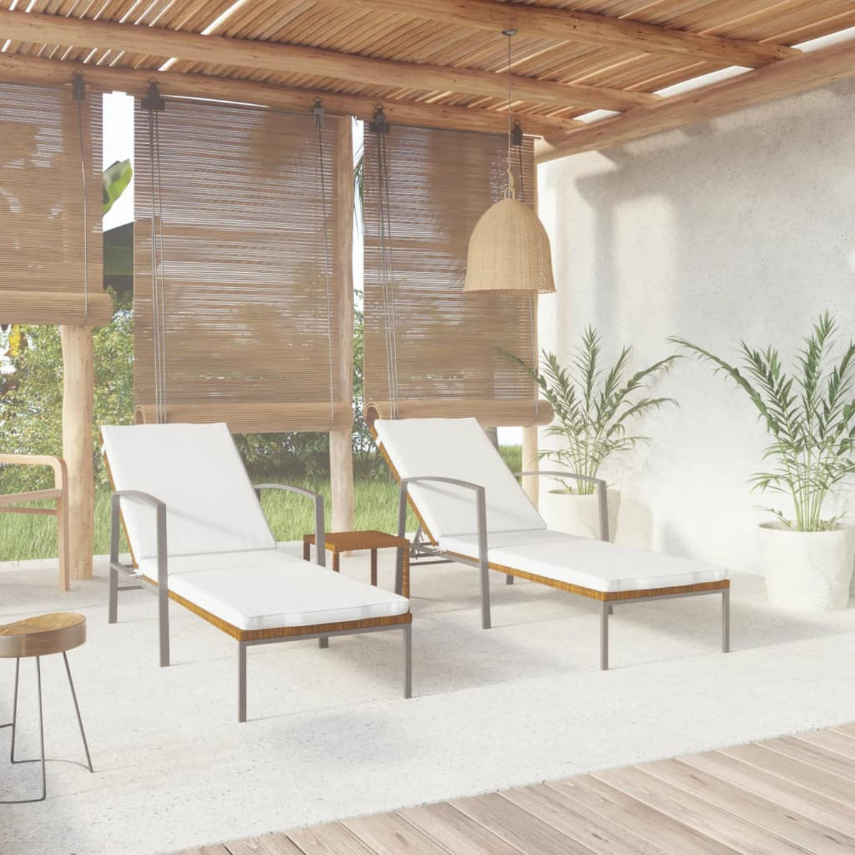 SONNENLIEGEN 2 Stk. mit Tisch Poly Rattan Braun - Braun, Kunststoff (60/95/195cm) - furnicato