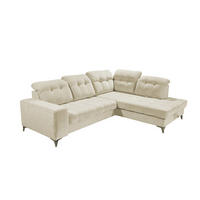 ECKSOFA mit elektronischem Sitzvorschub, Bettkasten und USB-Anschluss - Beige/Schwarz, Textil/Metall (220/289cm) - ed exciting design