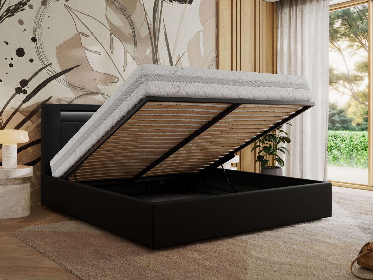 POLSTERBETT GOLD 5 CLASSIC 160/200 - Schwarz Kunstleder - Multipocket-Matratze - Schwarz, Textil (160/200cm) - MKS