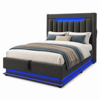 BETT mit hydraulischem Stauraum und LED 90x200 cm Leinen Grau - Grau, Metall (90/200cm) - Beauniv